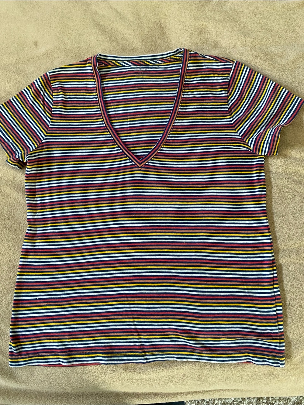 Madewell Striped V-Neck Short Sleeve Top - Multicolor